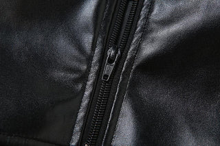 Solid PU leather zip-up v neck backless bustier tube crop top