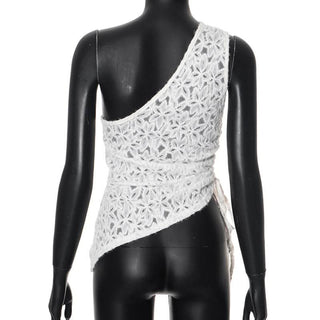 One shouler drawstring lace fluffy top