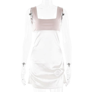Square neck contrast ruched cami mini dress