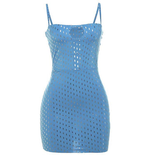 Glitter hollow out backless cami cut out mini dress