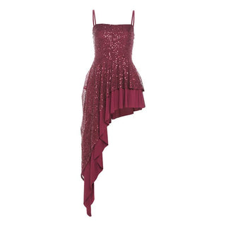 Square neck glitter irregular cami mini dress