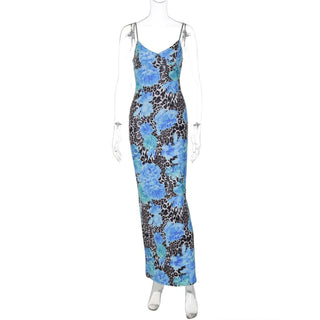 V neck flower print cami maxi dress