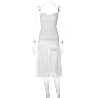Lace ruched see through cami midi dress