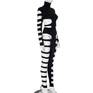 High neck long sleeve hollow out pant set