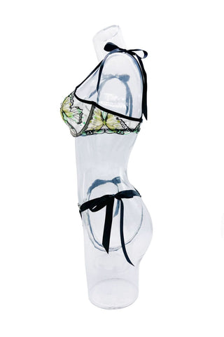 Sweetheart neck butterfly embroidery lingerie set