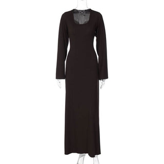 Long sleeve u neck ribbed solid maxi dress