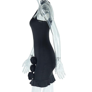 One shoulder irregular flower applique ruffle mini dress