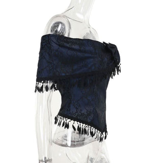 Off shoulder bowknot tassels lace top
