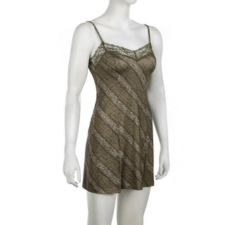 Print lace hem slit cami mini dress