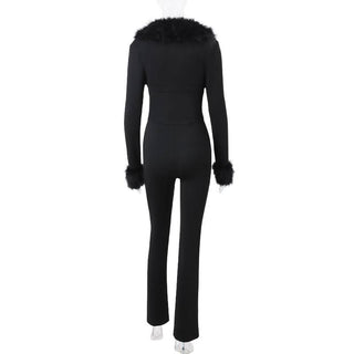 Long sleeve fluffy shrug 2 piece tube jumpsuit