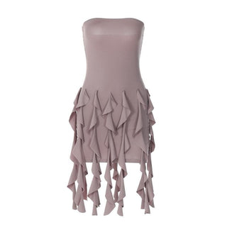 Ruffle backless sleeveless solid tube mini dress