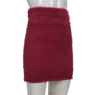 Fluffy solid hollow out cut out mini skirt
