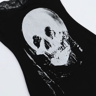 Skull print lace hem cami mini dress
