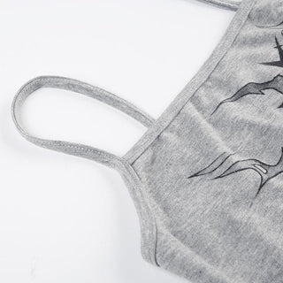 U neck print backless contrast cami top