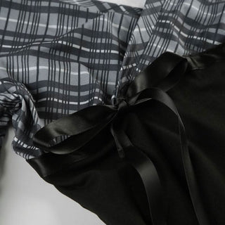 Long sleeve striped print v neck bowknot ribbon top