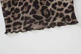 Long sleeve off shoulder leopard print ruffle top