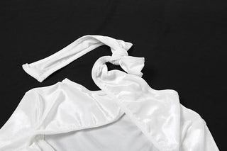 Velvet mesh patchwork long sleeve self tie bodysuit