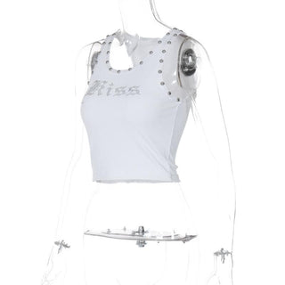 U neck beaded ribbed "kiss" pattern tank top