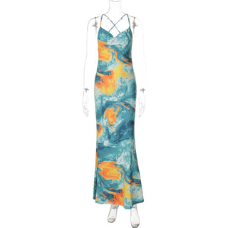 Tie dye cross front cami maxi dress