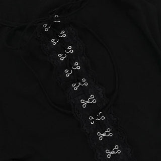 Halter long sleeve button self tie top