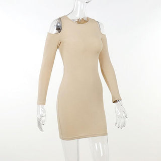 Long sleeve solid hollow out lace up self tie cut out mini dress