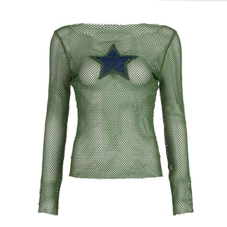 Long sleeve fishnet star pattern top