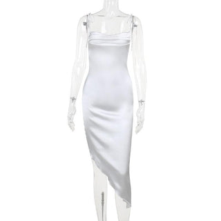 Ruched satin irregular ruffle cami midi dress