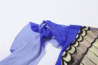 Off shoulder flared sleeve mesh print ruffle top