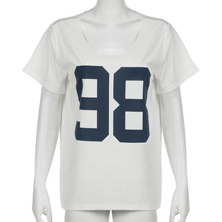 Short sleeve round neck "98" print top