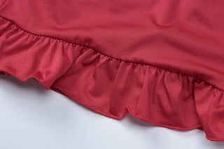 Rose applique ruched ruffle knotted cami mini dress