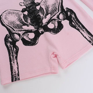 Human skeleton print long sleeve button mini dress