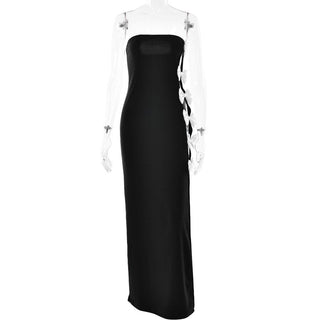 Bowknot contrast slit irregular backless tube maxi dress - Final Sale