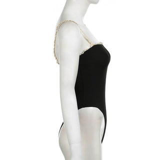 Lace hem backless cami bodysuit