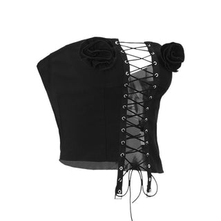 Lace up flower applique bustier denim tube top