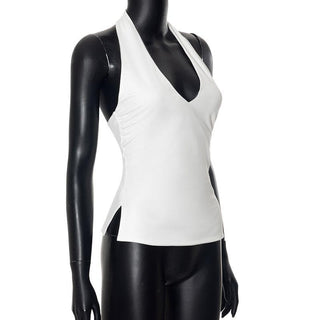 Halter v neck ruched slit backless top