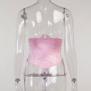 Lace up self tie solid corset top