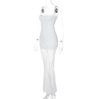 Lace patchwork stitch solid cami maxi dress
