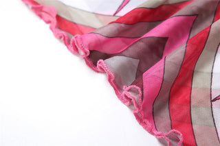 Long sleeve ruffle abstract mesh maxi dress