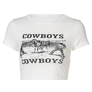 â€œCOWBOYSâ€ print short sleeve crewneck crop top