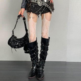 Suspender sheer lace flower pattern tights