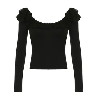 Long sleeve ruffle mesh patchwork top