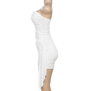 Ruffle solid ruched tube mini dress