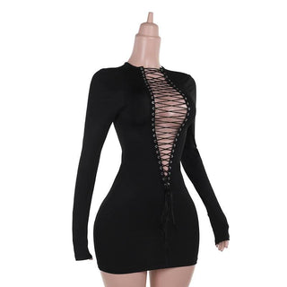 Long sleeve lace up mini dress