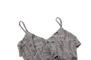 V neck ruffle irregular backless solid cami top