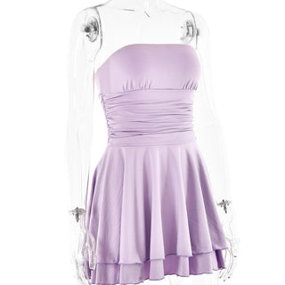 Ruched backless solid ruffle tube mini dress