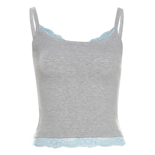 Lace hem u neck patchwork contrast cami top