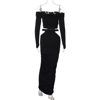 Off shoulder long sleeve hollow out cut out maxi dress