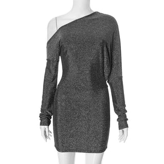 One shoulder long sleeve glitter mini dress
