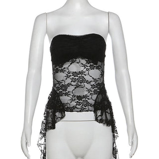 Ruffle lace backless solid tube top
