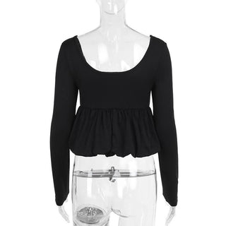 U neck long sleeve solid top